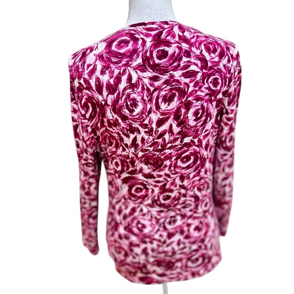 Talbots Pink Floral roses faux Wrap jersey knit v neck long sleeve top medium - Picture 7 of 8
